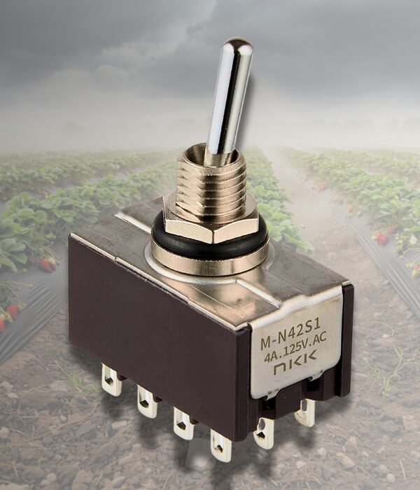 Black Upclose M Series Miniature Toggle with the caption Scalable Control: 1 to 4 poles