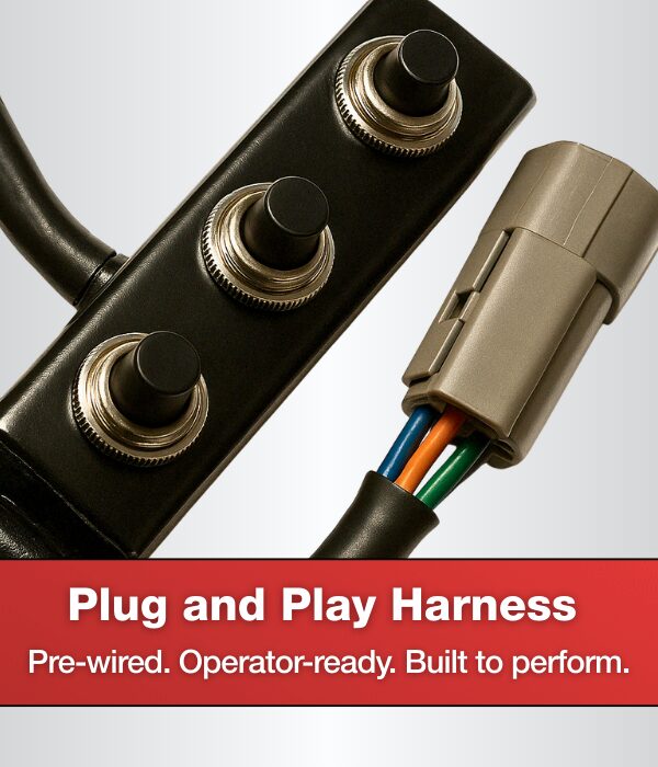 Plug and Play Harness — image of the three-button control panel and wire harness.