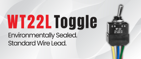 WT Series Toggle Image with the Headline: Environmentally Sealed. With an image of the standard wire lead model.