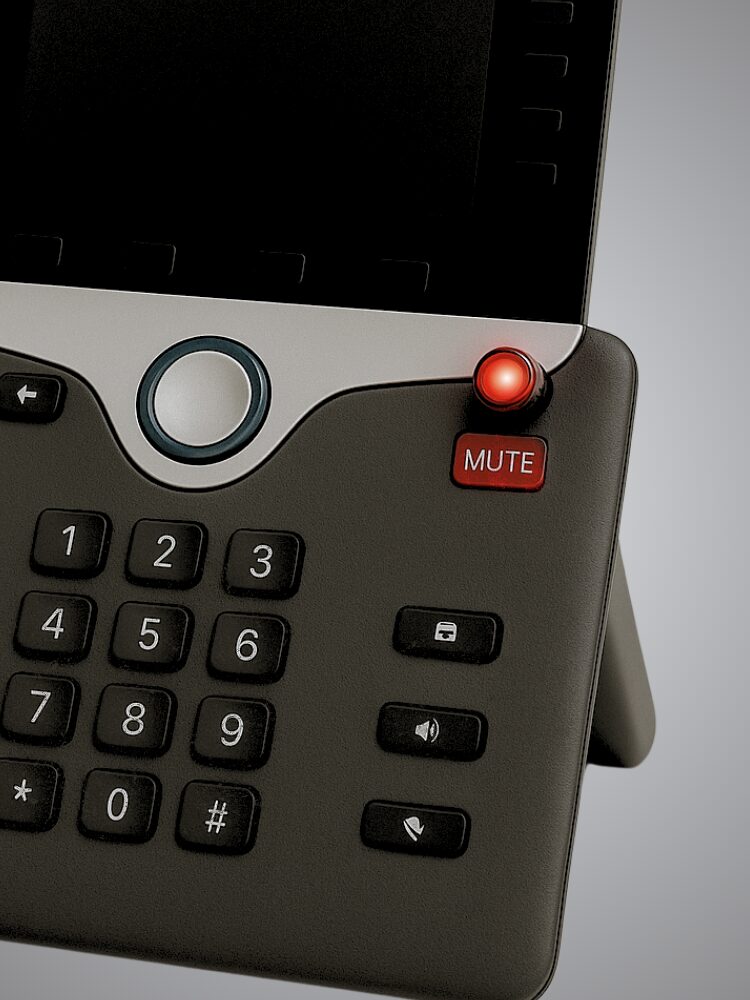 HB Series subminiature pushbutton integrated into a secure VoIP phone interface with labeled faceplate for TSG-compliant audio control.