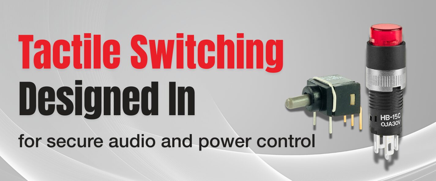HB Series illuminated pushbutton and G Series toggle switch shown in secure audio and transmitter control applications.